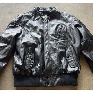 Vintage Reed Leather Black Motorcycle Plaid Lined Jacket Men’s Sz Large 48